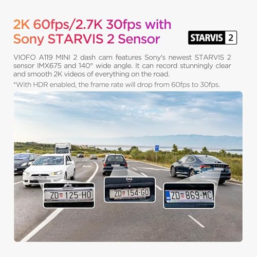 VIOFO Dash Cam A119 Mini 2, STARVIS 2 Sensor, 2K 60fps/HDR 30fps Voice Control Car Dash Camera with 5GHz Wi-Fi GPS, Night Vision 2.0, 24H Parking Mode, Supercapacitor, Support 512GB Max - Image 2