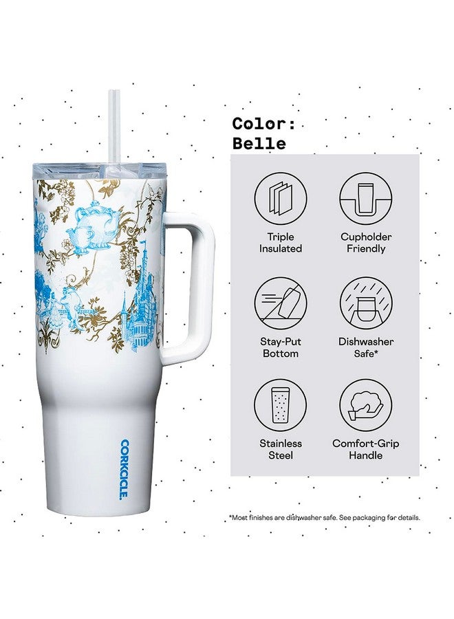 Corkcicle x Disney Princess Belle Cruiser Insulated Tumbler with Handle & Straw - 40 oz Reusable Water Bottle Keeps Beverages Cold for 20 Hrs, Hot for 9 Hrs - Cupholder Friendly, Spill Proof Tumbler - Image 4