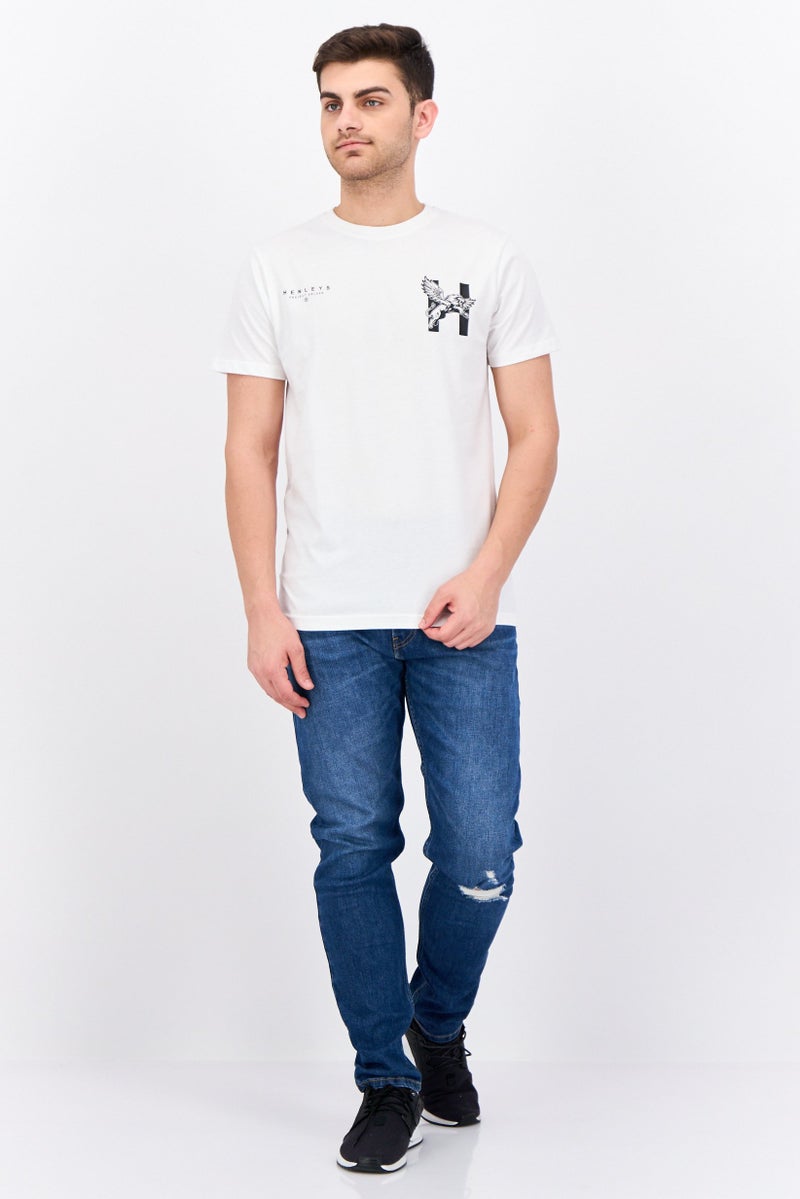 Henleys Men Crew Neck Short Sleeves Brand Logo Kilhen T-Shirt, White - Image 4