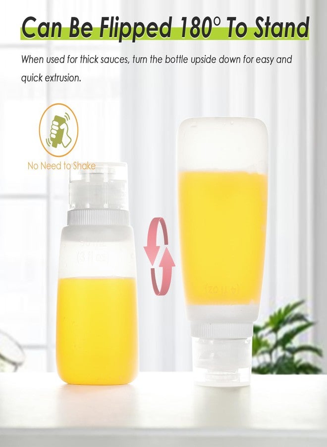 Nacxbwer Condiment Squeeze Bottles for Ketchup Hot Sauce Liquids Oil with Caps for Condensed Milk and Mustard Salad Dressing Dispenser Silicone Bottles (Translucent, 3 oz * 4 Pack) - Image 3