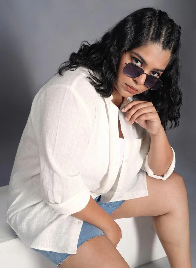 HIGH STAR Plus Size Solid Regular Fit Shirt with Pocket Detail by Styli