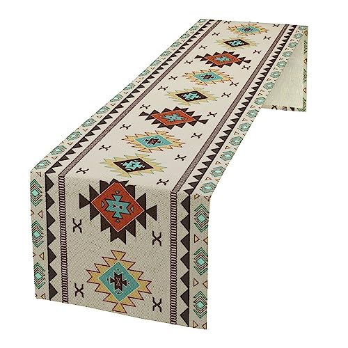 SXXLDNG Aztec Southwest Table Runner,Ethnic Style Design Geometric Table Runners Table Setting Decor for Garden Farmhouse Wedding Party Holiday Dinner Home 13x36 Inch - Image 1