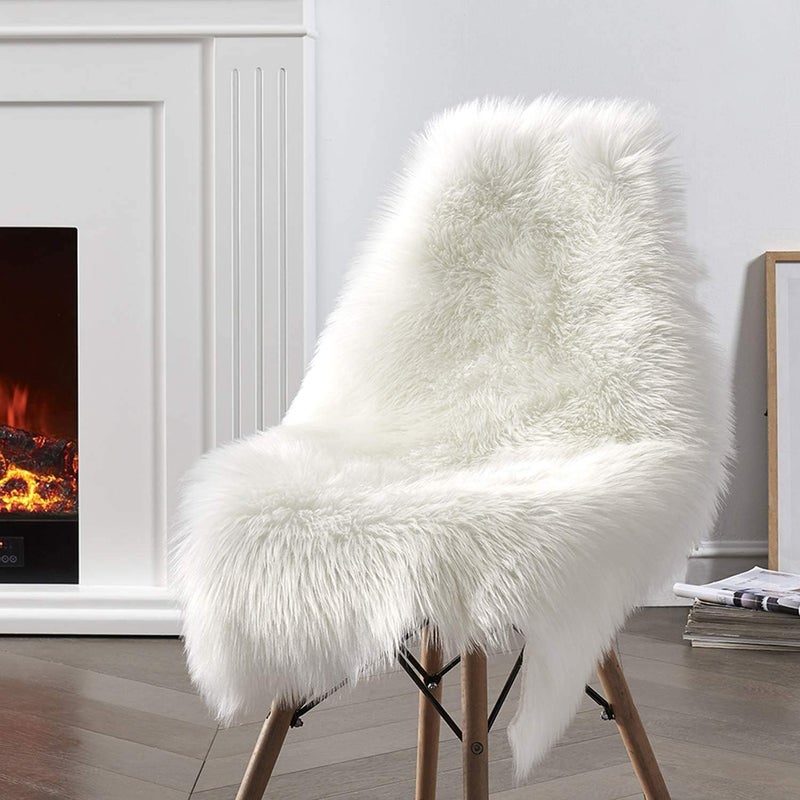 HEBEZON Faux Sheepskin Rugs Soft Faux Fur Rugs White Fluffy Rugs Chair Couch Cover Fuzzy Rugs for Bedroom Floor Sofa Living Room 2x3 Feet - Image 1