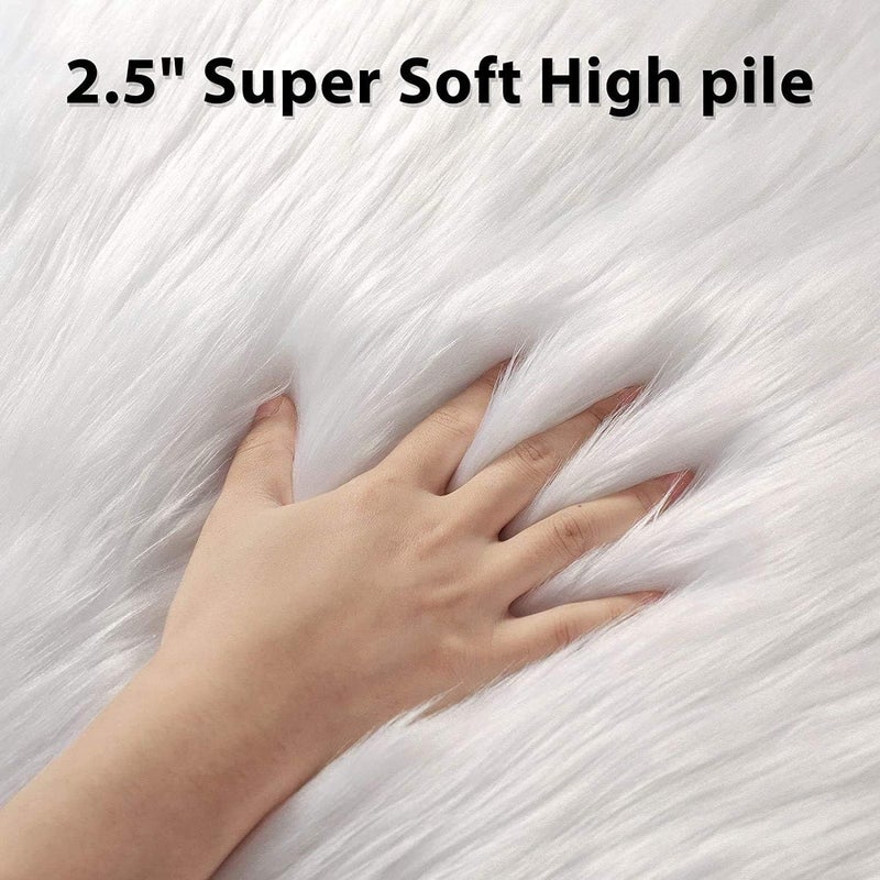 HEBEZON Faux Sheepskin Rugs Soft Faux Fur Rugs White Fluffy Rugs Chair Couch Cover Fuzzy Rugs for Bedroom Floor Sofa Living Room 2x3 Feet - Image 4