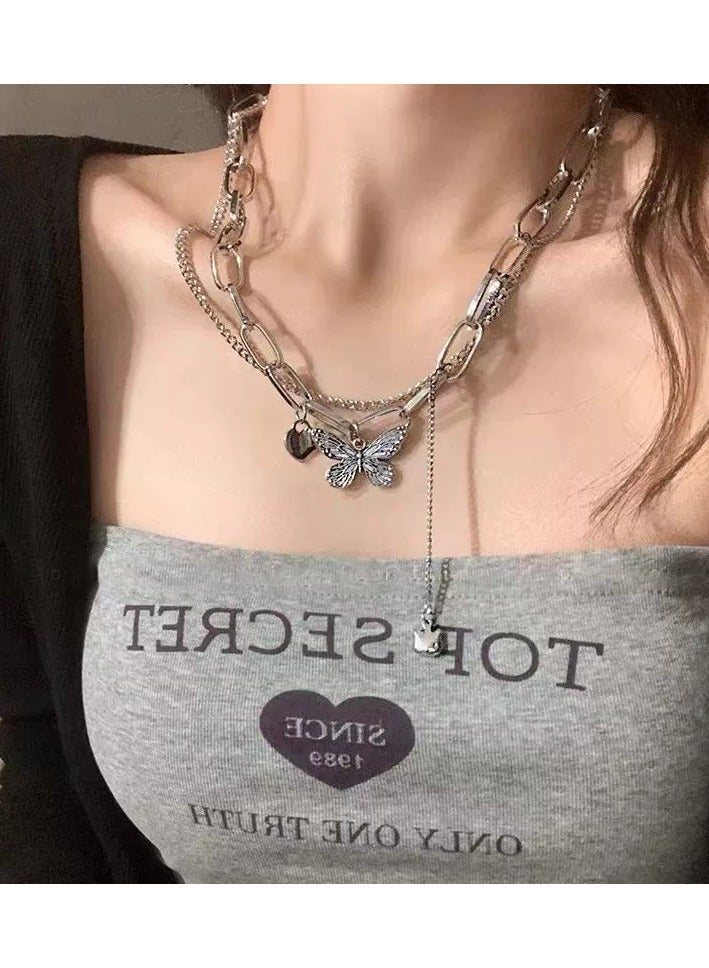 Goolsky قلادة سلسلة قلب وفراشة متعددة الطبقات - طوق مستوحى من الجرأة للنساء، مجوهرات بيان عصرية، فولاذ تيتانيوم، غير متلاشي - Image 2