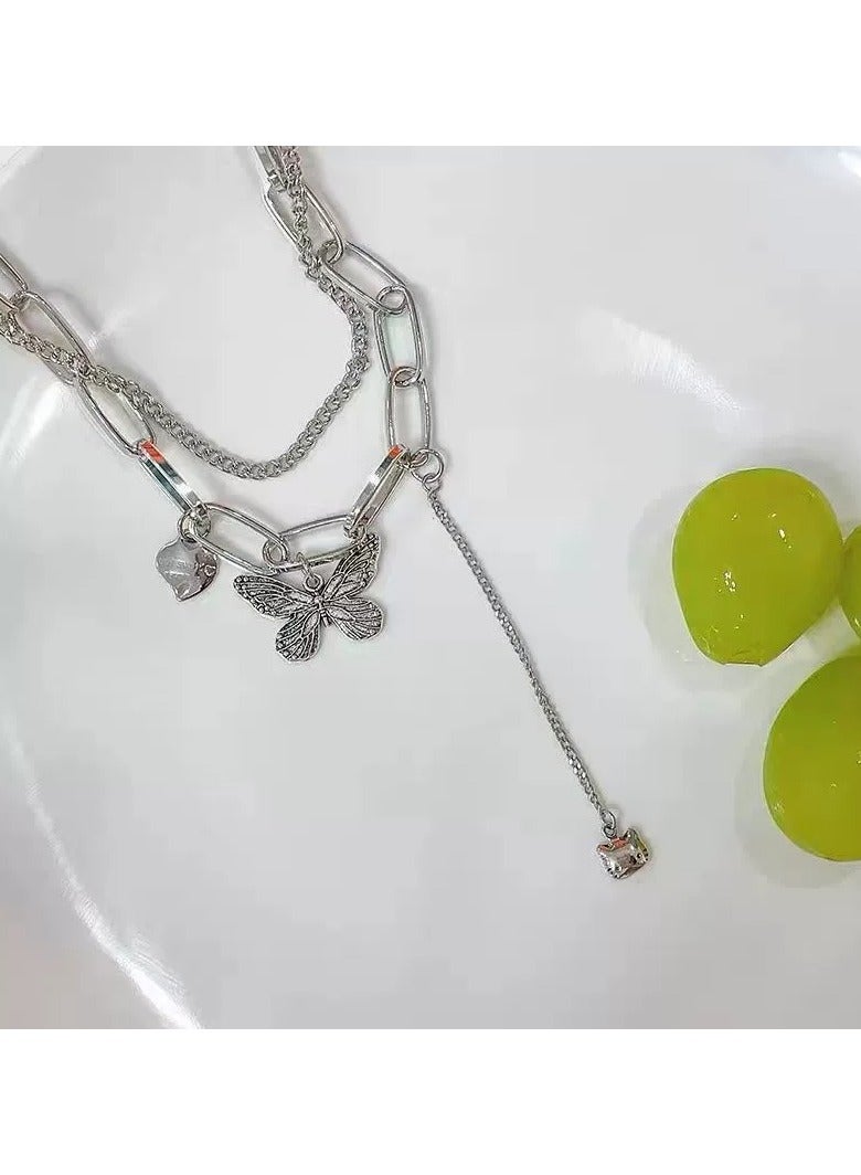 Goolsky قلادة سلسلة قلب وفراشة متعددة الطبقات - طوق مستوحى من الجرأة للنساء، مجوهرات بيان عصرية، فولاذ تيتانيوم، غير متلاشي - Image 4