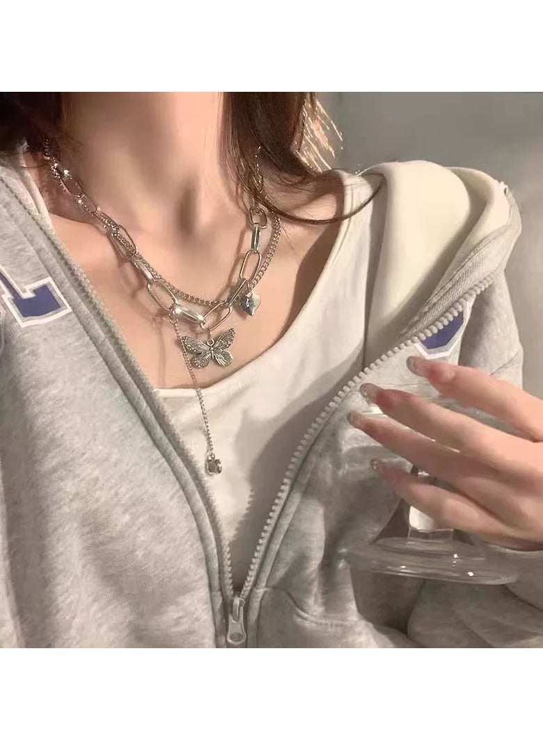 Goolsky قلادة سلسلة قلب وفراشة متعددة الطبقات - طوق مستوحى من الجرأة للنساء، مجوهرات بيان عصرية، فولاذ تيتانيوم، غير متلاشي - Image 5