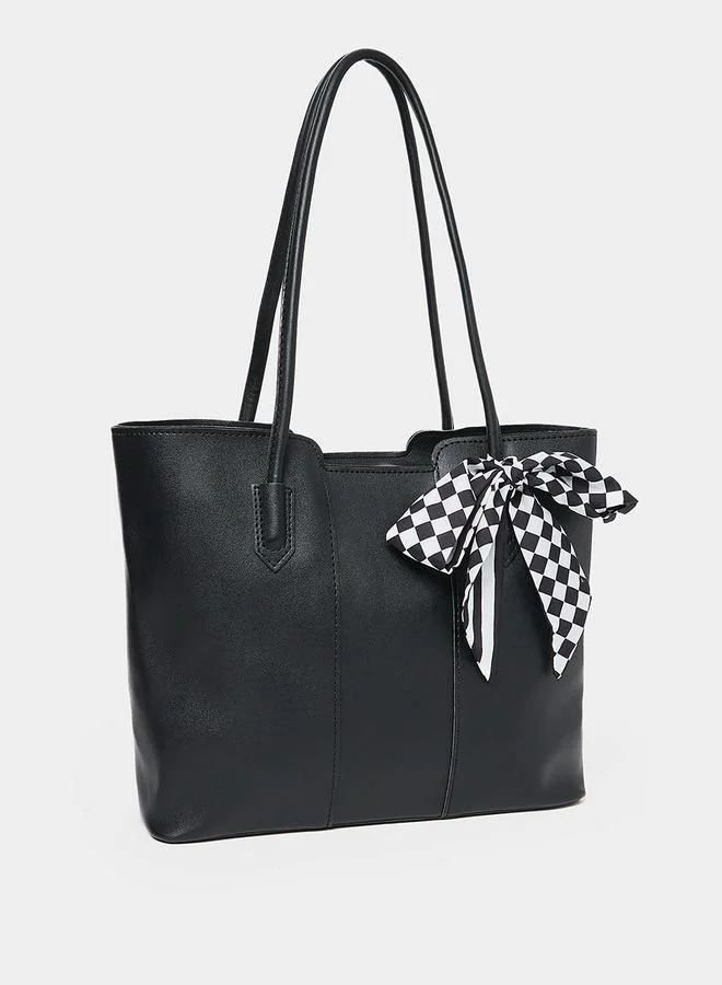 Styli Solid Ribbon Detail Shoulder Bag and Pouch Set