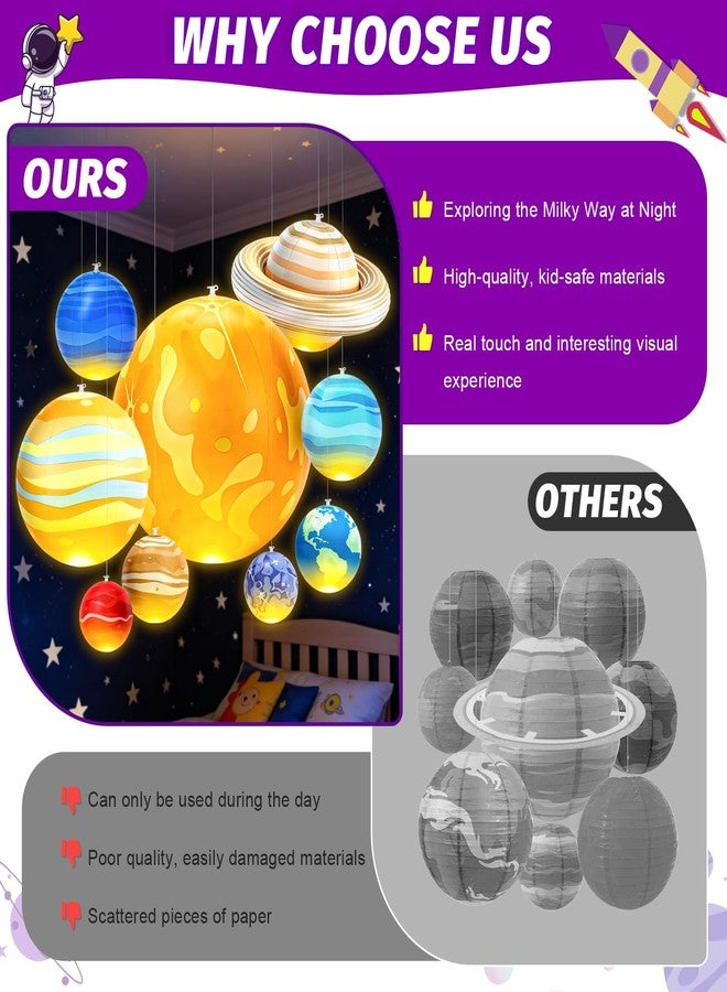 OMKSIH 2026 Upgraded Inflatable Solar System Planets with Lights Inflatable Solar System 9 Giant Hanging Planets Astronomy Gifts for Ages 5-7, 6-8, 8-12 Outer Space Themed Room Party Decoration - Image 3