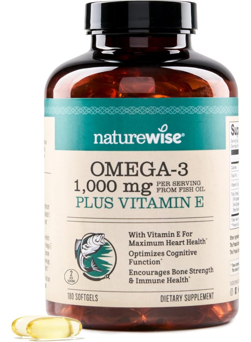 NatureWise Extra-Strength Omega 3 Fish Oil Supplement - 1000mg per Serving - 600 EPA & 400 DHA and Vitamin E 180 Softgels[3-Month Supply] - Image 1