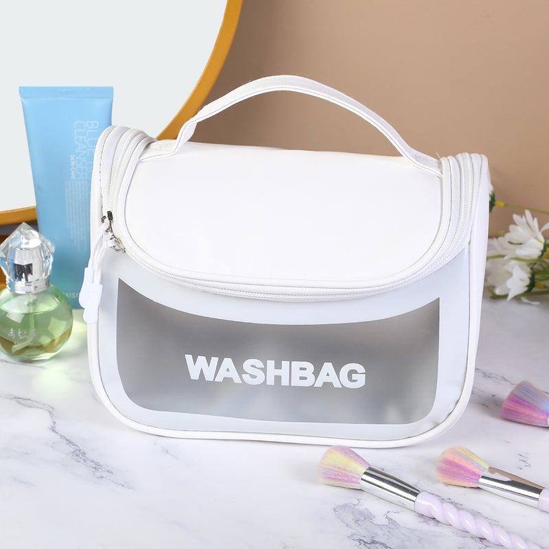 Frosted Curved Bag small size Blue Ice Toiletry Bag Portable Hook Cosmetic Bag Mini Flip Letter Storage Bag Clouds White