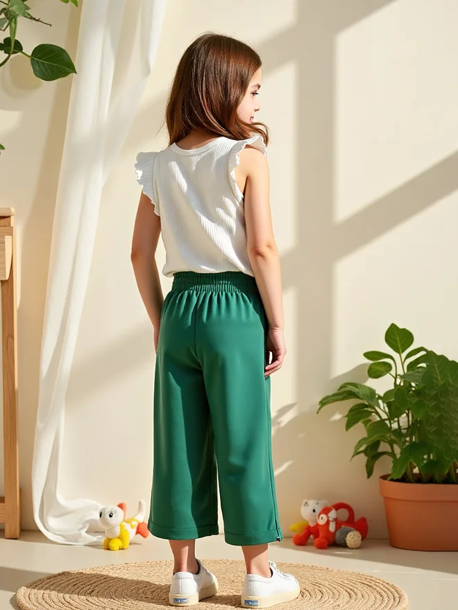 Take Two Take Two Kids Green Printed T-Shirt and Wide Leg 2pcs Pant