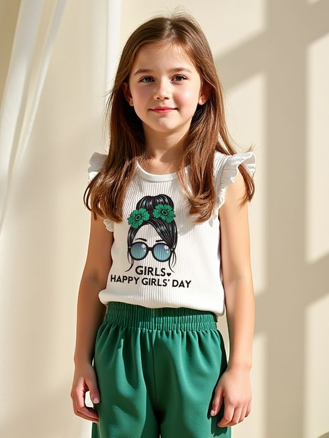 تايك تو طقم قطعتين للأطفال: تي شيرت أخضر مطبوع وبنطلون واسع الساق - Image 5