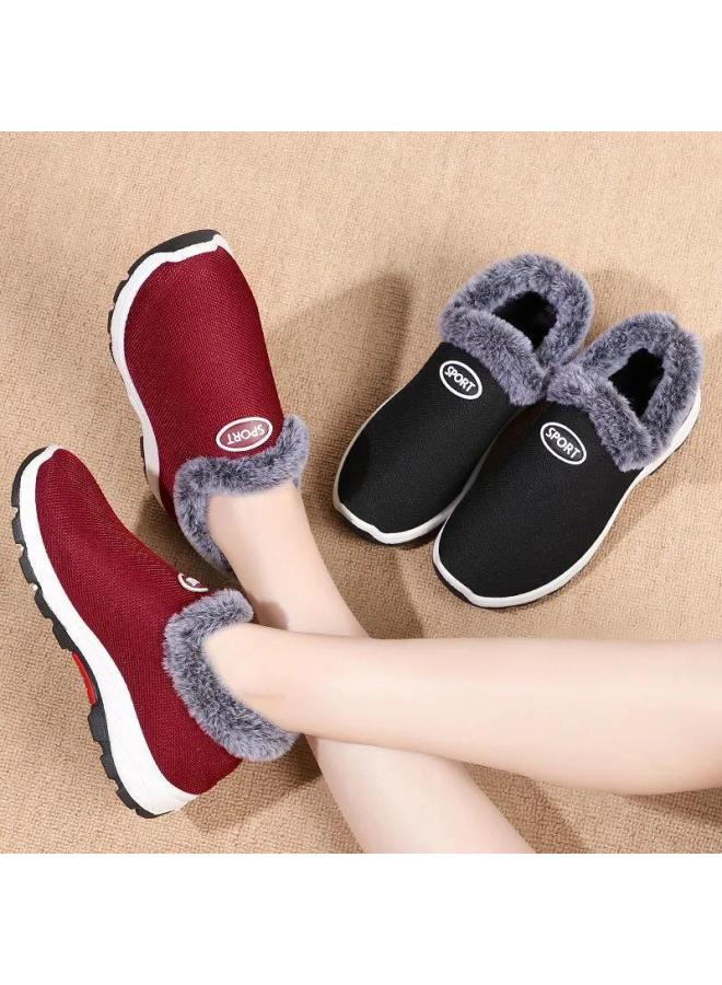 Footoppo Slip-on Fleece-lined Cotton Shoes For Women, Warm Winter Shoes For Elderly, Traditional Beijing Style Cotton Shoes, Comfortable Walking Shoes For Older Ladies And Mothers - Image 3