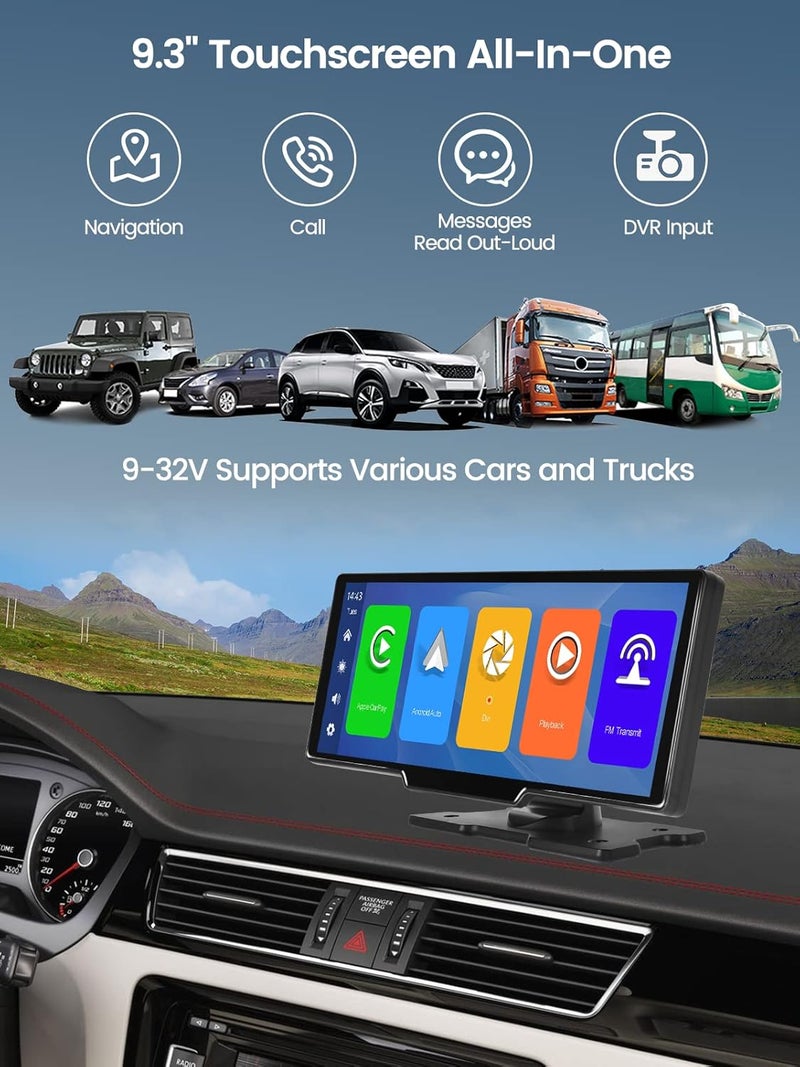 GLEVAR Touchscreen Car Stereo – Dual Display Car Multimedia System – Wireless CarPlay & Android Auto, Front + Rear Camera Kit, 64GB TF Card Included, Universal Plug & Play for Any Vehicle - Image 1