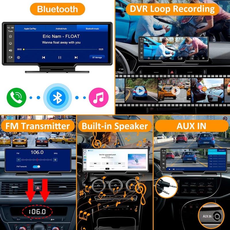 GLEVAR Touchscreen Car Stereo – Dual Display Car Multimedia System – Wireless CarPlay & Android Auto, Front + Rear Camera Kit, 64GB TF Card Included, Universal Plug & Play for Any Vehicle - Image 4