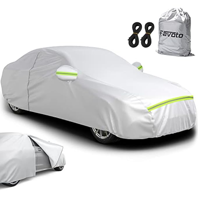 Favoto Sedan Cover Car Cover Universal Fit 169-185 Inch Right Side Zipper Design Sun Protection Waterproof Windproof Dustproof Snow Leaves Scratch Resistant Full Exterior Covers Silver - Image 2