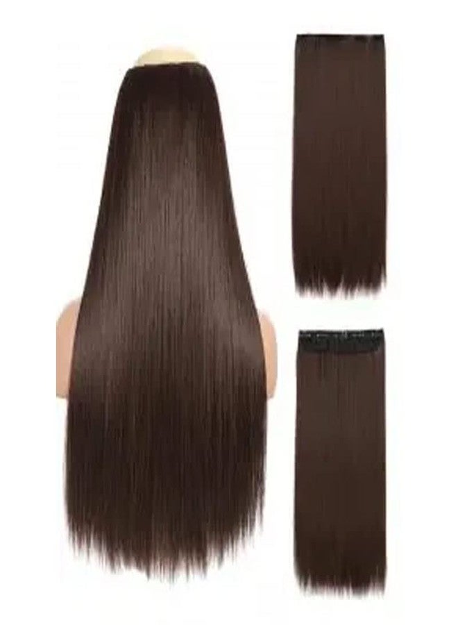 Ashkash 24 Inch Long Silky Straight 5 Clip In Synthetic Hair Extension - Brown 1pc - Image 5