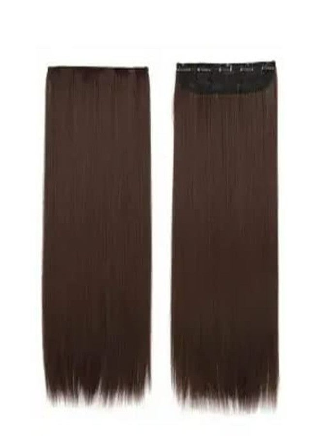 Ashkash 24 Inch Long Silky Straight 5 Clip In Synthetic Hair Extension - Brown 1pc - Image 4