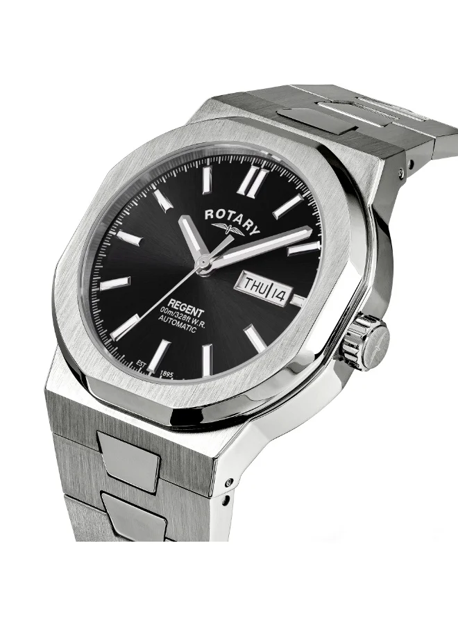 ROTARY Rotary Men's Regent Automatic 100M Water Reistance Black Dial Stainless Steel Bracelet Watch - GB05490/04