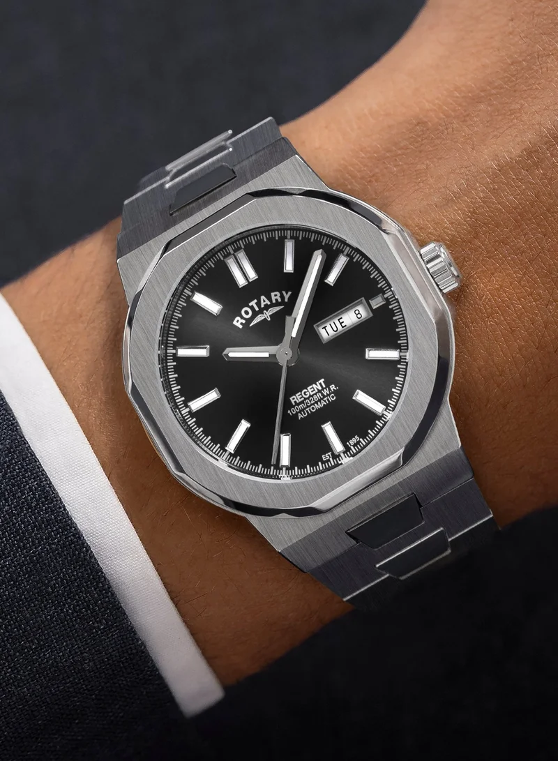 Rotary  Men's Regent Automatic Watch, 40 mm, Black Dial, Stainless Steel Bracelet for Men | Best Price UAE