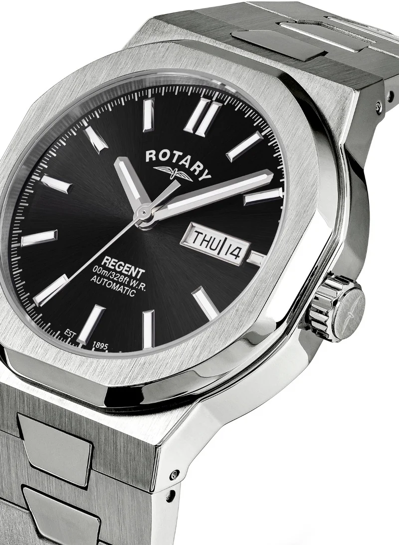 Rotary Men's Regent Automatic Watch, 40 mm, Black Dial, Stainless Steel Bracelet