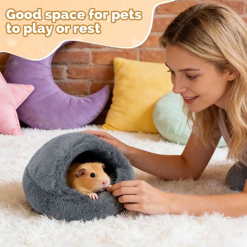 Rainflow Plush Guinea Pig Hideout Bed - Warm Cozy Small Animal Cave Accessories with Stable One-Piece Design, Washable Hamster Bed Hideaway for Guinea Pig,Little Bunny,Hedgehog Cage Indoor (Grey) - Image 4
