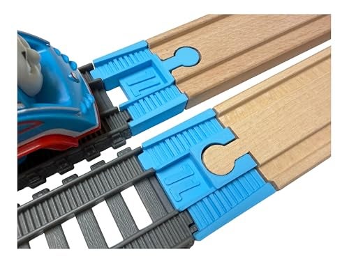 TrainLabcom Adapters Compatible with Thomas Friends Trackmaster Gray 2014 and Wooden Railway Tracks Essential Trackmaster and Wooden Track Accessories 2pc Light Blue - Image 1