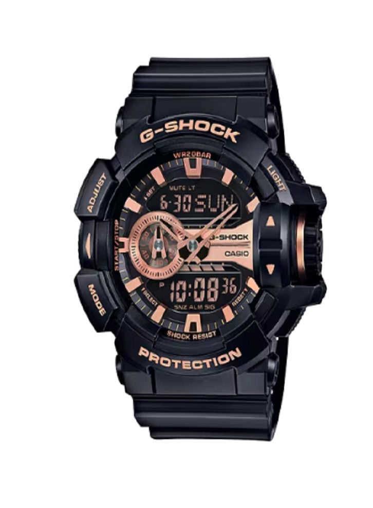 كاسيو G-SHOCK GA-400GB-1A4DR: لون أسود وذهبي وردي كبير الحجم / لمسة ذهبية داكنة