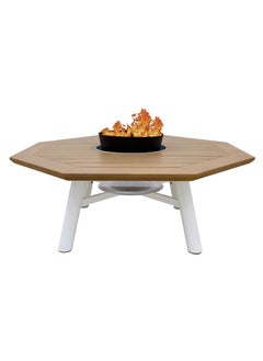 NABCO Light Octagon Wood-Burning Fire Pit Table for Patio – 135x135x52 cm, Multi-Functional Outdoor Dining Table with Fire Pit Center, Sleek and Compact for Backyard, Deck, or Garden, Natural Teak/Off White  - Image 1