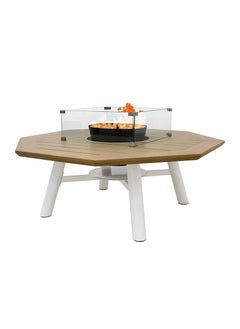 NABCO Light Octagon Wood-Burning Fire Pit Table for Patio – 135x135x52 cm, Multi-Functional Outdoor Dining Table with Fire Pit Center, Sleek and Compact for Backyard, Deck, or Garden, Natural Teak/Off White  - Image 4