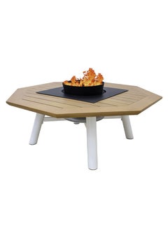 NABCO Light Octagon Wood-Burning Fire Pit Table for Patio – 135x135x52 cm, Multi-Functional Outdoor Dining Table with Fire Pit Center, Sleek and Compact for Backyard, Deck, or Garden, Natural Teak/Off White  - Image 5