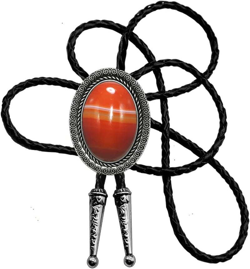 Moranse Bolo Tie With Emerald Blue and Black or More Colors Stone Celtic Style Genuine and Cowhide Rope - Image 1