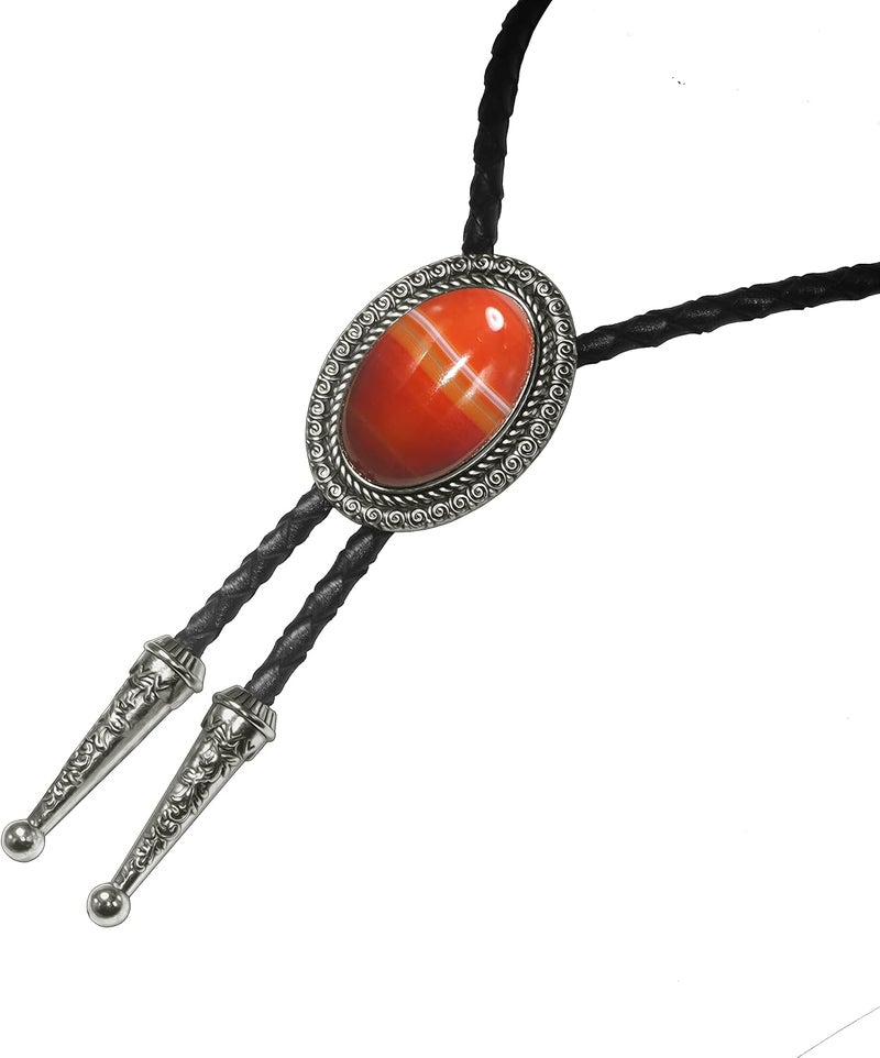 Moranse Bolo Tie With Emerald Blue and Black or More Colors Stone Celtic Style Genuine and Cowhide Rope - Image 3