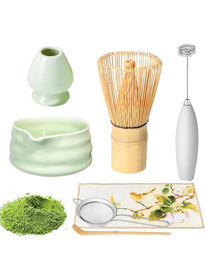 جارلو Maccha مجموعة وعاء ، Maccha صنع عدة ، وعاء مع ملعقة ، غربال ، خلاط السيراميك ، ملعقة مسحوق الشاي الياباني دخول أداة هدية الحفل ( 7 مجموعات ) - Image 1