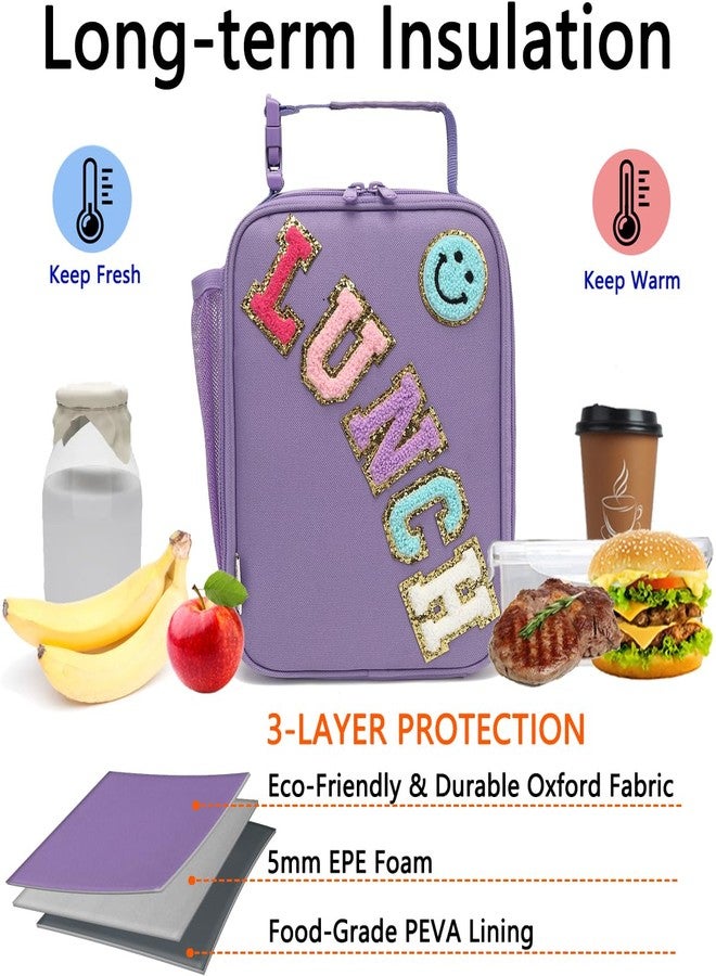 GYEUKHAM Insulated Lunch Bag for Women Girl Teen large Insulated Kid Lunch Bag,Large Reusable Cute Cooler Bag for School Work Picnic,Purple Alphabet - Image 2