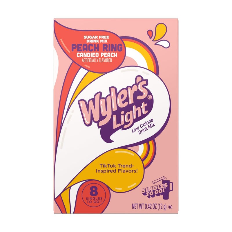 SINGLES TO GO! Wyler's Light Variety Pack - Pack of 6-2 Banana - 2 Cotton Candy - 2 Peach Ring - Singles To Go Powdered Drink Mix - Low Calorie - Zero Sugar - Image 2