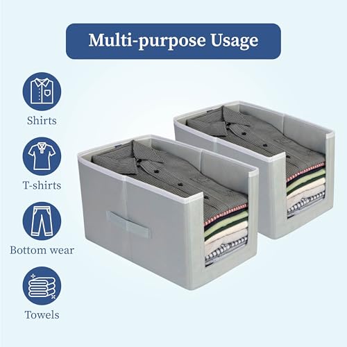 HomeStrap Set Of 6 Non Woven Shirt Stacker/Cloth Storage Foldable Wardrobe/closet Organizer With Handle For T-shirts, Shirts & Clothes (Grey)(Featured on Shark Tank) - Image 5
