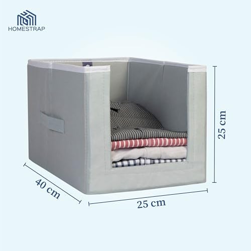 HomeStrap Set Of 6 Non Woven Shirt Stacker/Cloth Storage Foldable Wardrobe/closet Organizer With Handle For T-shirts, Shirts & Clothes (Grey)(Featured on Shark Tank) - Image 2