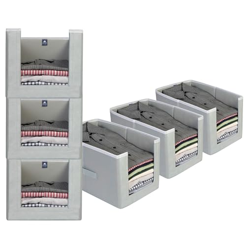 HomeStrap Set Of 6 Non Woven Shirt Stacker/Cloth Storage Foldable Wardrobe/closet Organizer With Handle For T-shirts, Shirts & Clothes (Grey)(Featured on Shark Tank) - Image 1