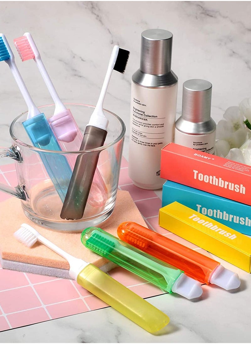 Generic - 6 Pieces Travel Toothbrush Mini Travel Toothbrush Kit Folding Toothbrush Comes with a Toothbrush Box for Travel, Camping, School, Home, Business Trip (Gold, Black) - Image 1