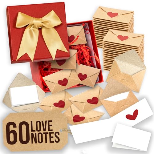 STOFINITY 60 Blank Note Cards And Envelopes - Mini Envelopes With Blank Cards, Tiny Valentines Day Card, Little Love Notes For Him, Her, Wife, Husband - Cute Birthday, Christmas Gifts For Girlfriend Boyfriend - Image 1