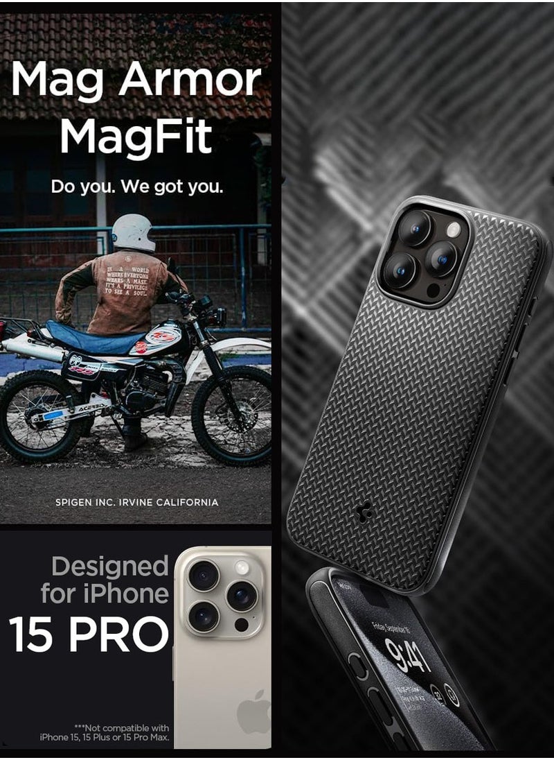 Spigen Mag Armor MagFit for iPhone 15 Pro Case Cover with MagSafe - Matte Black  - Image 2