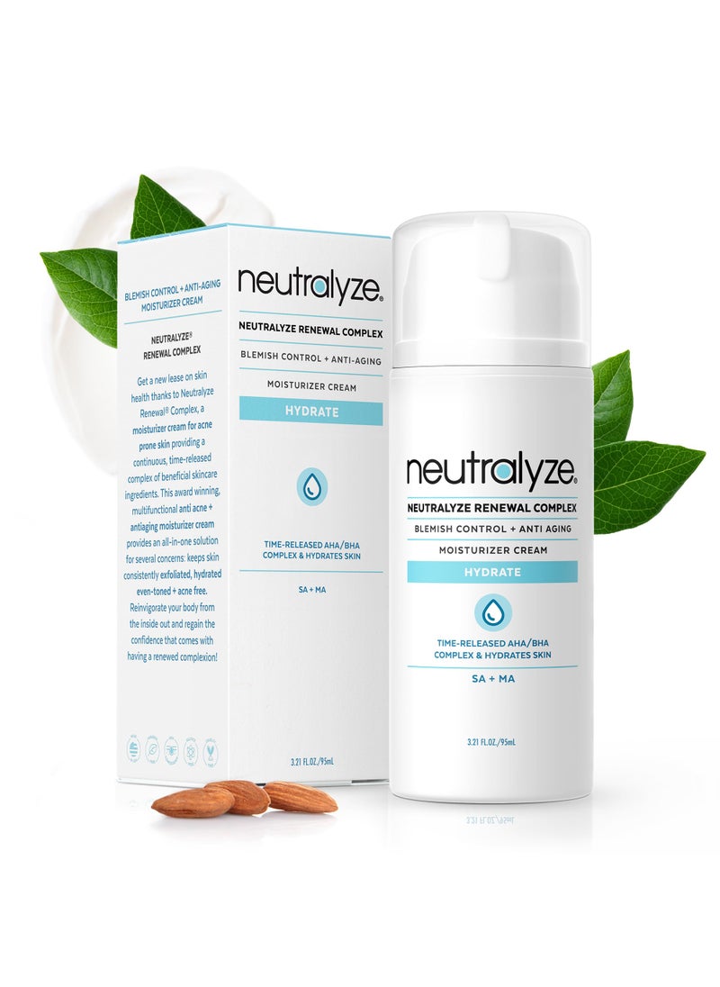 Neutralyze - Neutralyze Maximum Strength Acne Moisturizer for Face & Body - Time Released, Medical Grade 2% Mandelic Acid & Salicylic Acid Cream - Renewal Complex Facial Moisturizer for Acne Prone Skin (90+ Day) - Image 1