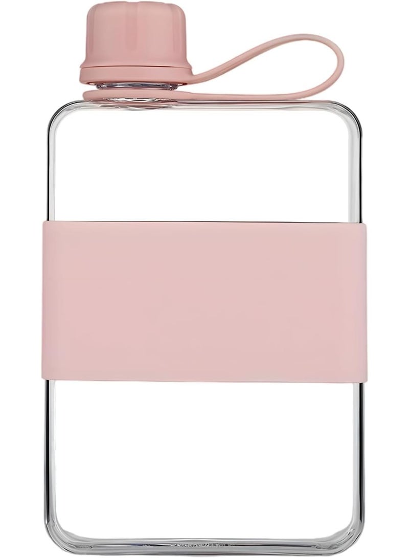 SYOSI Flat Water Bottle, Slim Travel Bottle with Silicone Grip and Carry Strap Space Saving Transparent PP 500ml Reusable Leakproof Design for School Office Handbag Outdoor Use, Clear - Image 1