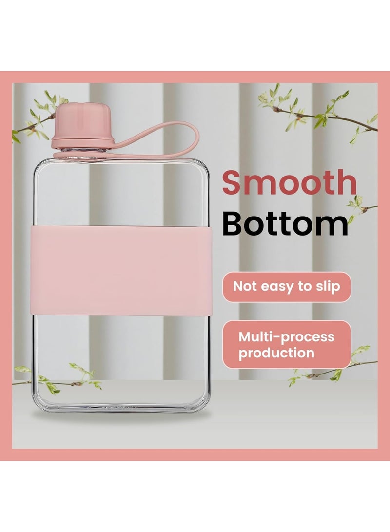 SYOSI Flat Water Bottle, Slim Travel Bottle with Silicone Grip and Carry Strap Space Saving Transparent PP 500ml Reusable Leakproof Design for School Office Handbag Outdoor Use, Clear - Image 4