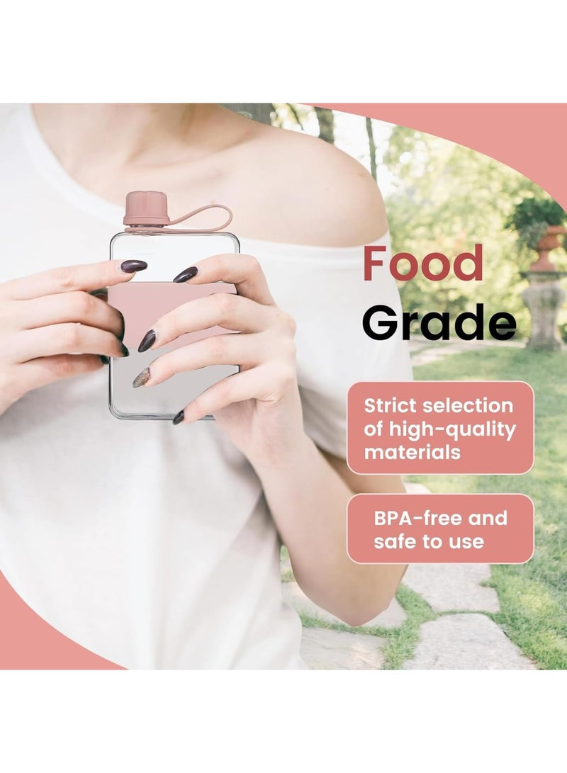 SYOSI Flat Water Bottle, Slim Travel Bottle with Silicone Grip and Carry Strap Space Saving Transparent PP 500ml Reusable Leakproof Design for School Office Handbag Outdoor Use, Clear - Image 5