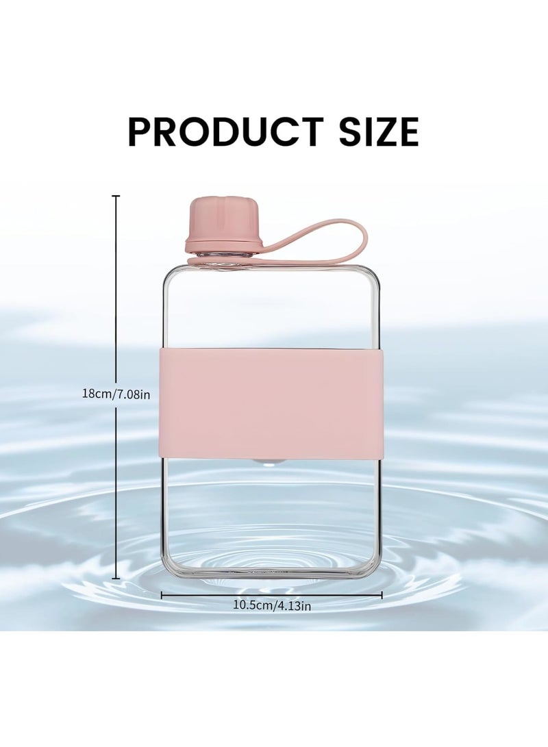 SYOSI Flat Water Bottle, Slim Travel Bottle with Silicone Grip and Carry Strap Space Saving Transparent PP 500ml Reusable Leakproof Design for School Office Handbag Outdoor Use, Clear - Image 2