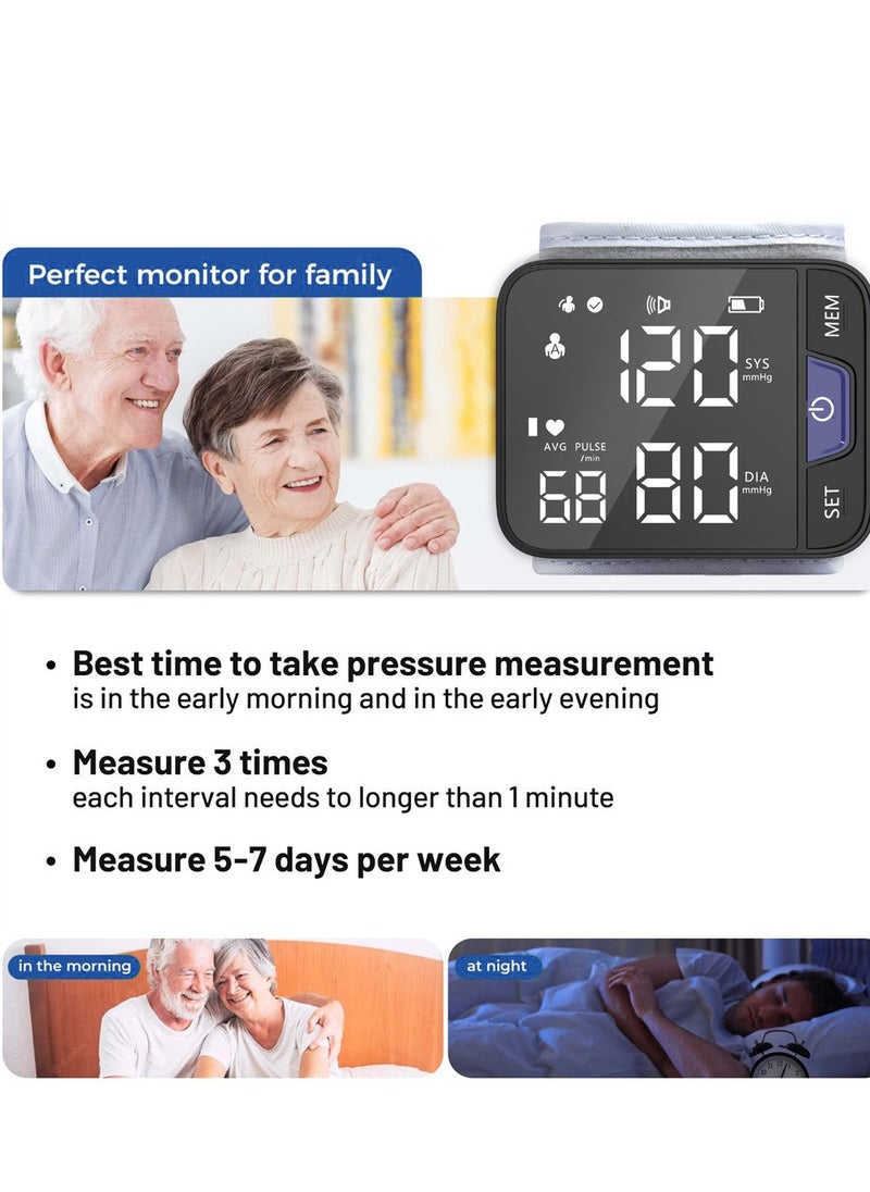 Rechargeable LCD Digital Display Wrist Blood Pressure Monitor Cuff Blood Pressure Tester Dual 99 Readable Memory Large Display Voice 3 Color Background Heart Rate Automatic Blood Pressure Monitor