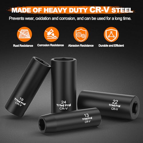 Trivd Frol Metric Impact Socket Set 1/2" Drive - Trivd Frol 26 Piece Deep Impact Socket Set 1/2" Drive, Metric Socket Set 10mm to 36mm Large Socket Set, Impact Driver Socket Set, Cr-V Steel, Double Lock Case - Image 2